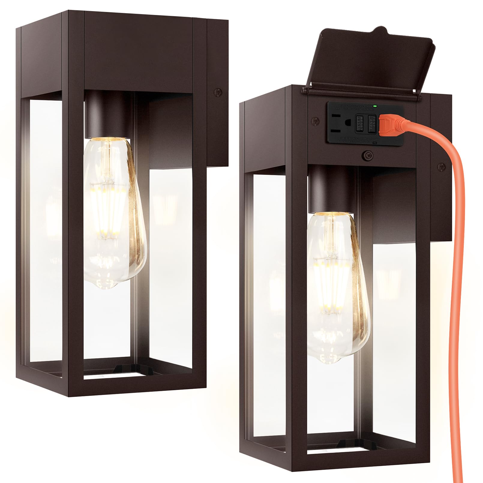 Porch Lights with GFCI Outlet, Outdoor Wall Light Fixtures, 2Pack