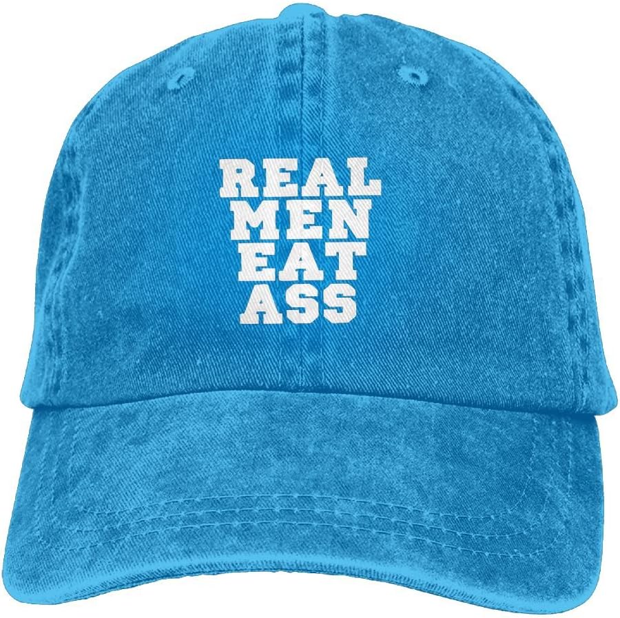 Real Men Eat Ass Adjustable Washed Cap Cowboy Baseball Hat Royalblue