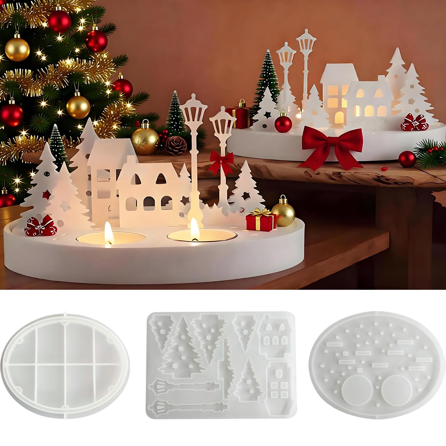 Silikonformen Gießformen Häuser,3 Stück Silikonformen Gießformen Weihnachten,Silikonform Haus,Silikonform Häuschen Silikon Kerzenhalter,Gussformen für Gips Epoxidharz Formen Tannenbaum DIY