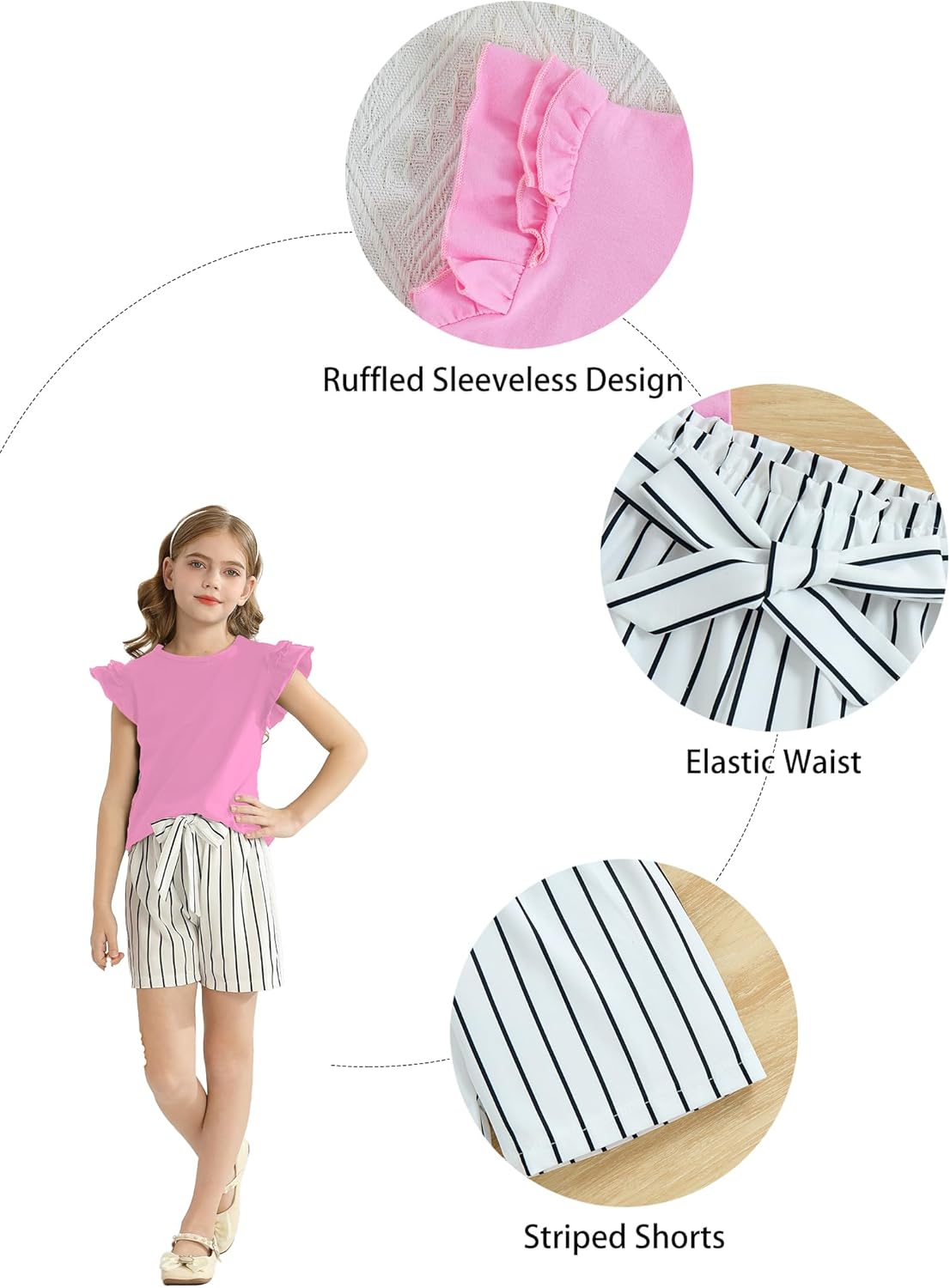 Girls Clothes Cute Ruffle Short Sleeve Shirts Top High Waist Shorts Set with Pockets Summer Outfits for Girls - Image 5