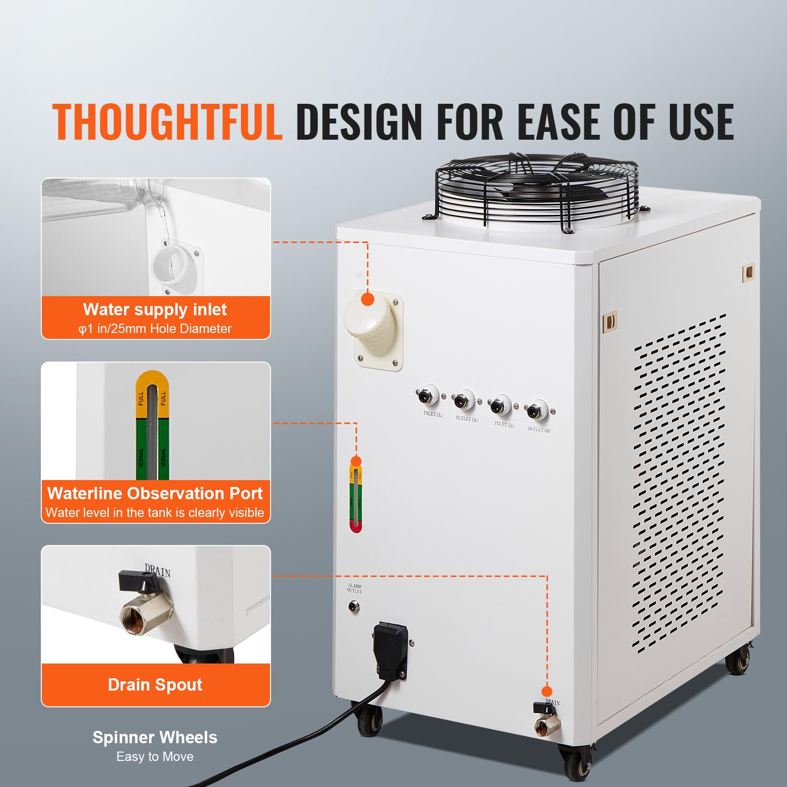 VEVOR Refrigeratore d'acqua industriale, CW-6000, sistema di raffreddamento 1500 W con compressore, capacità del serbatoio dell'acqua da 15 litri, portata di 65L/min, per macchina incisione laser