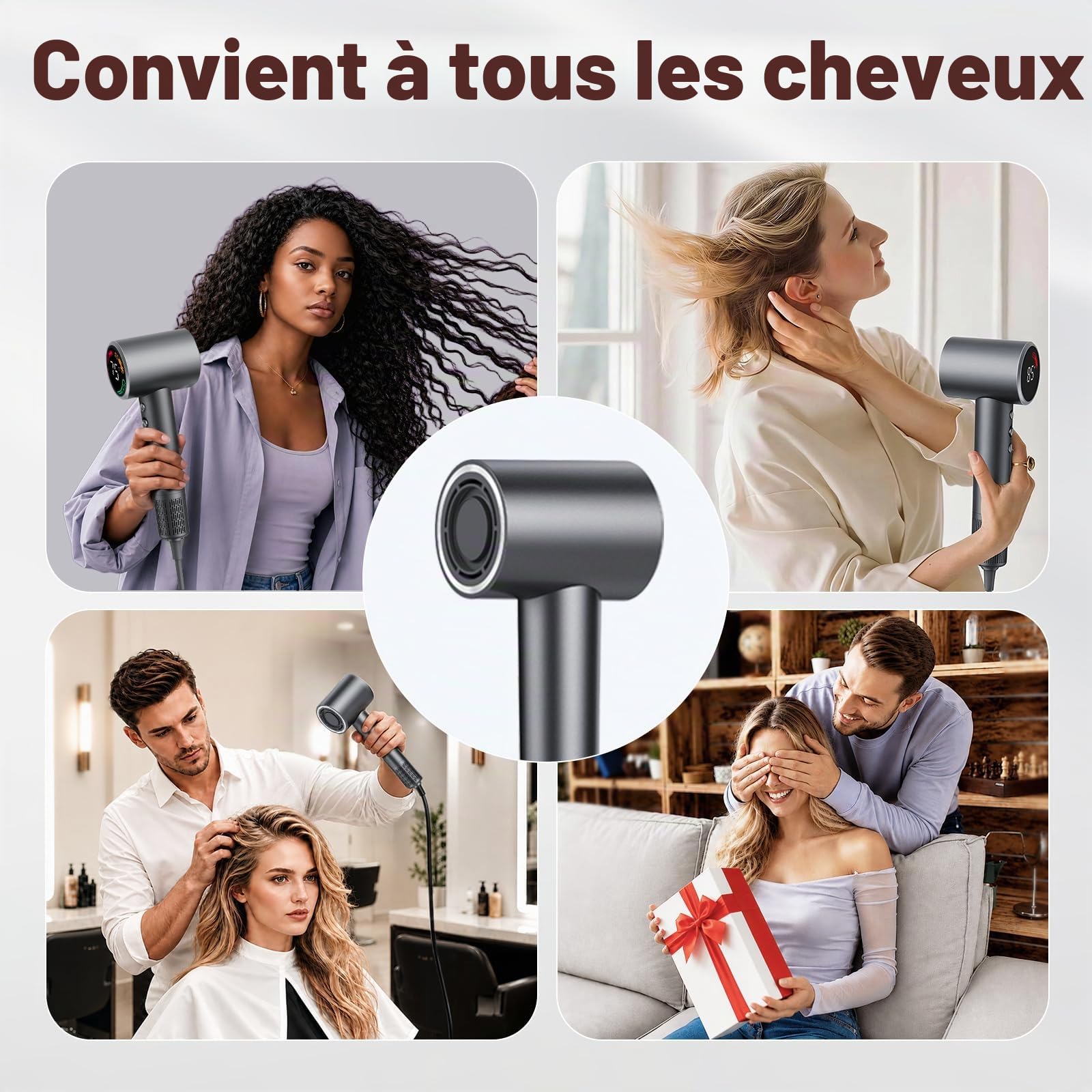 Sèche-cheveux professionnel 160 000 tr/min,sèche-cheveux ionique ultra-rapide par flux d'air haute vitesse,contrôle NTC intelligent,500M ions négatifs anti-frisottis,cheveux doux et brillants,56 dB