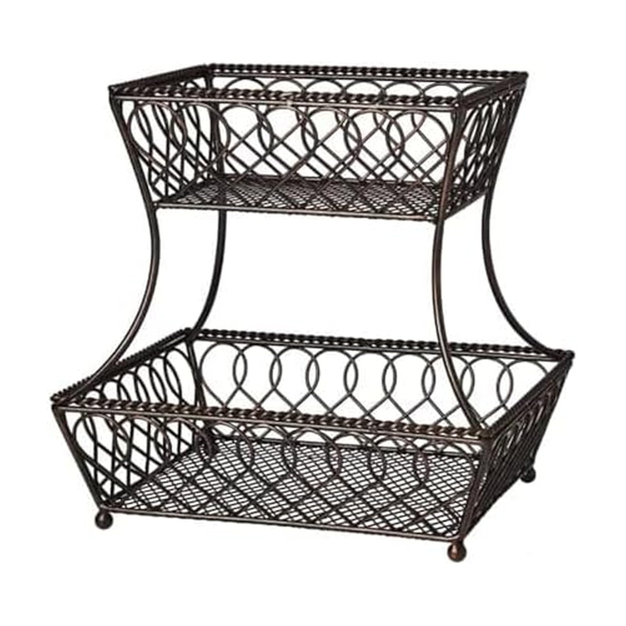 Gourmet Basics by Mikasa Loop and Lattice 2-Tier Round Metal Countertop Basket, Antique Black, 14 Inch