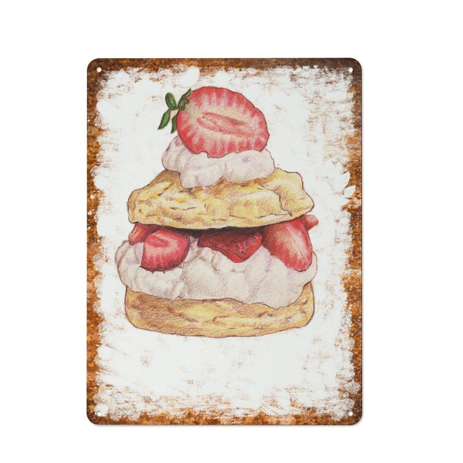 peiyeety Metal Tin Sign Strawberry Shortcake Pattern Vintage Rustic Wall Art Kitchen Bathroom Bedroom Living Room Cafe Farmhouse Entryway Office Garage Home Bar Laundry Room Porch Patio 8x12 Inch