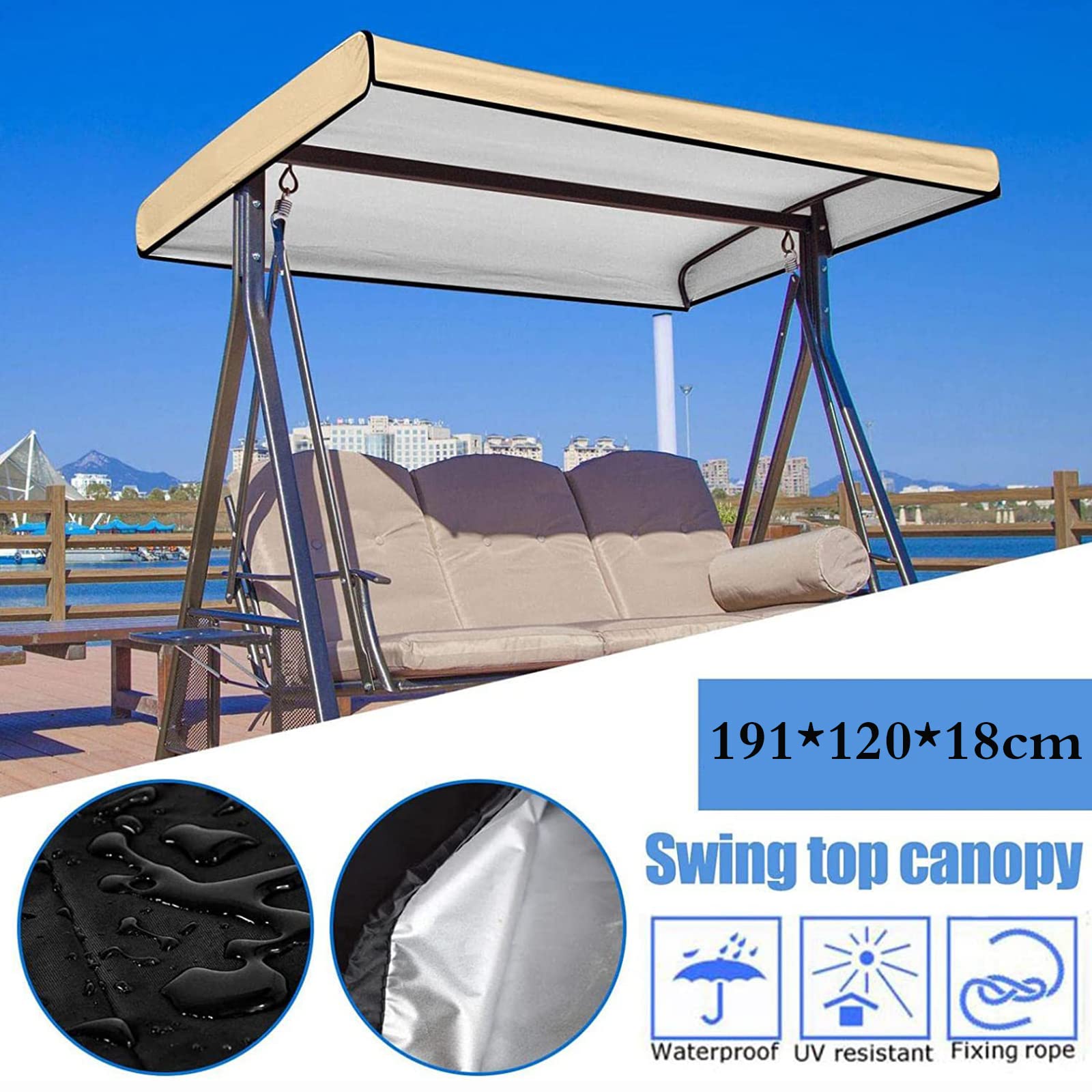 Toldo Recambio Balancin de Jardin, Techo de Repuesto Universal,Impermeable y Protección UV,para el Asiento de La Piscina del Patio del Patio,Funda deTecho