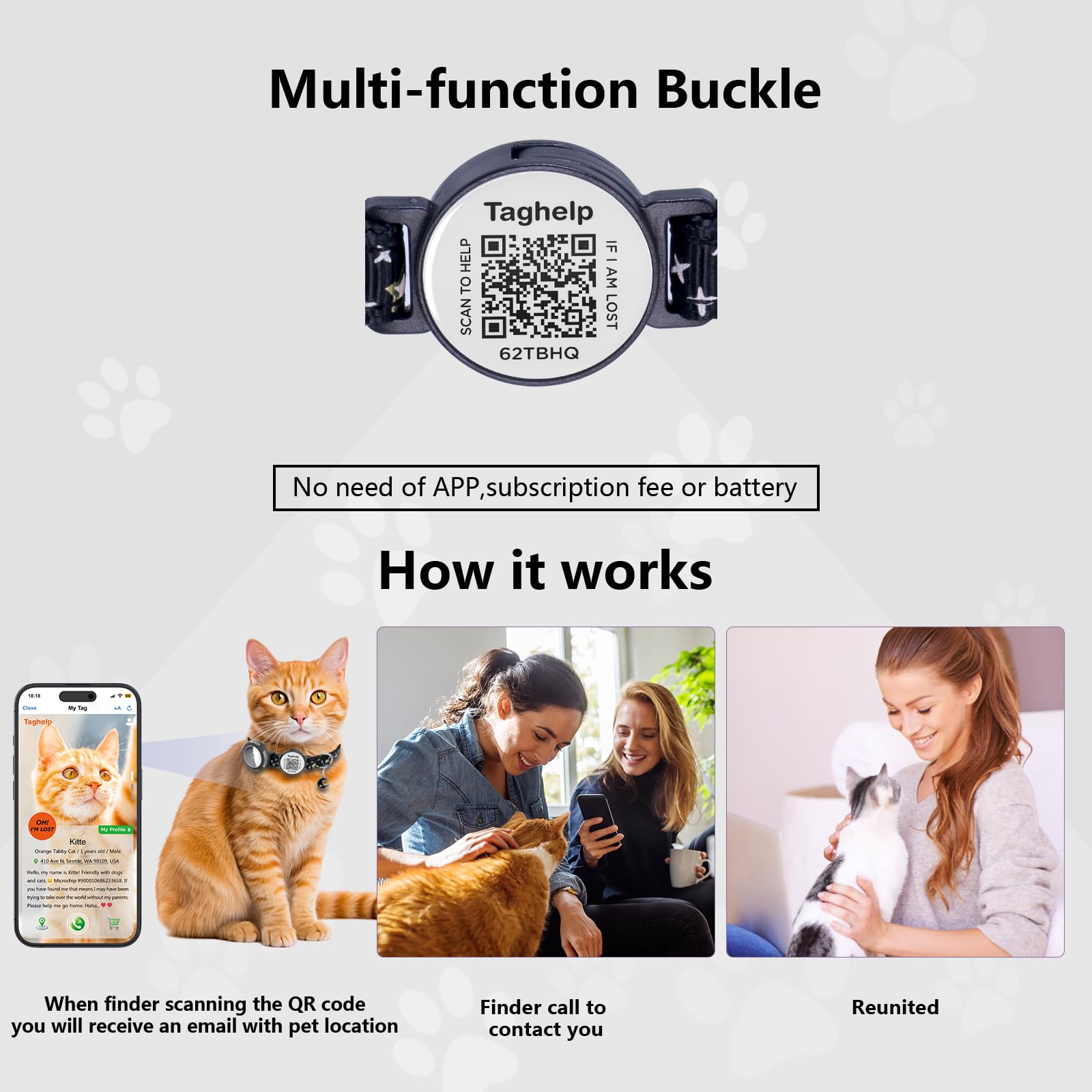 Coleira Reflexiva Para Gatos TAGHELP - Segurança Com QR Code
