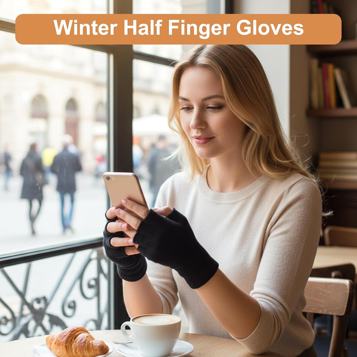 4 Pairs Fingerless Gloves, Winter Half Finger Gloves Warm Knitted Glove Black Stretchy Mittens Fingerless Glove for Men Women Working Gaming Driving Writing - Image 4