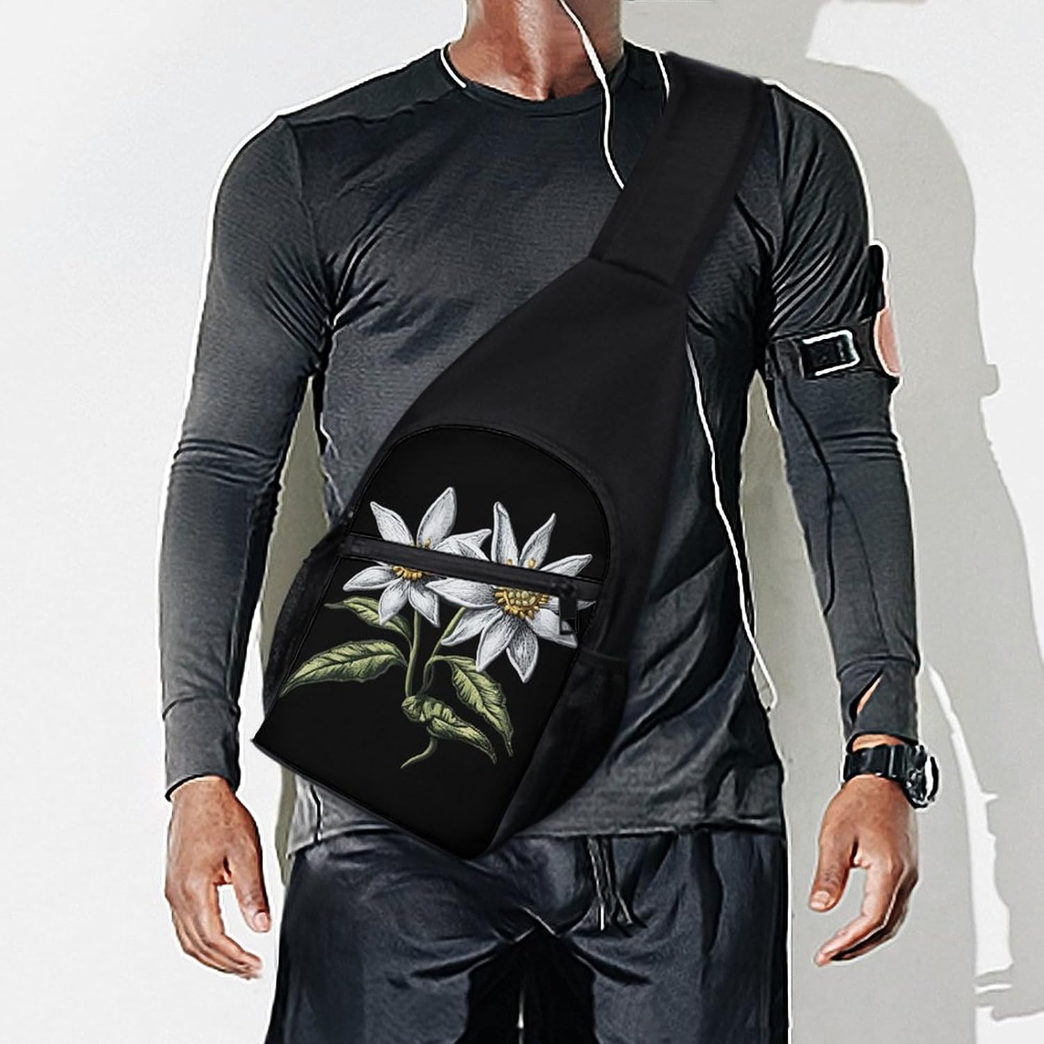 Edelweiss Flower with Leaves Crossbody Sling Backpack Chest Bag Daypack | unisex,trendy,with convertible and detachable shoulder strap,side pockets