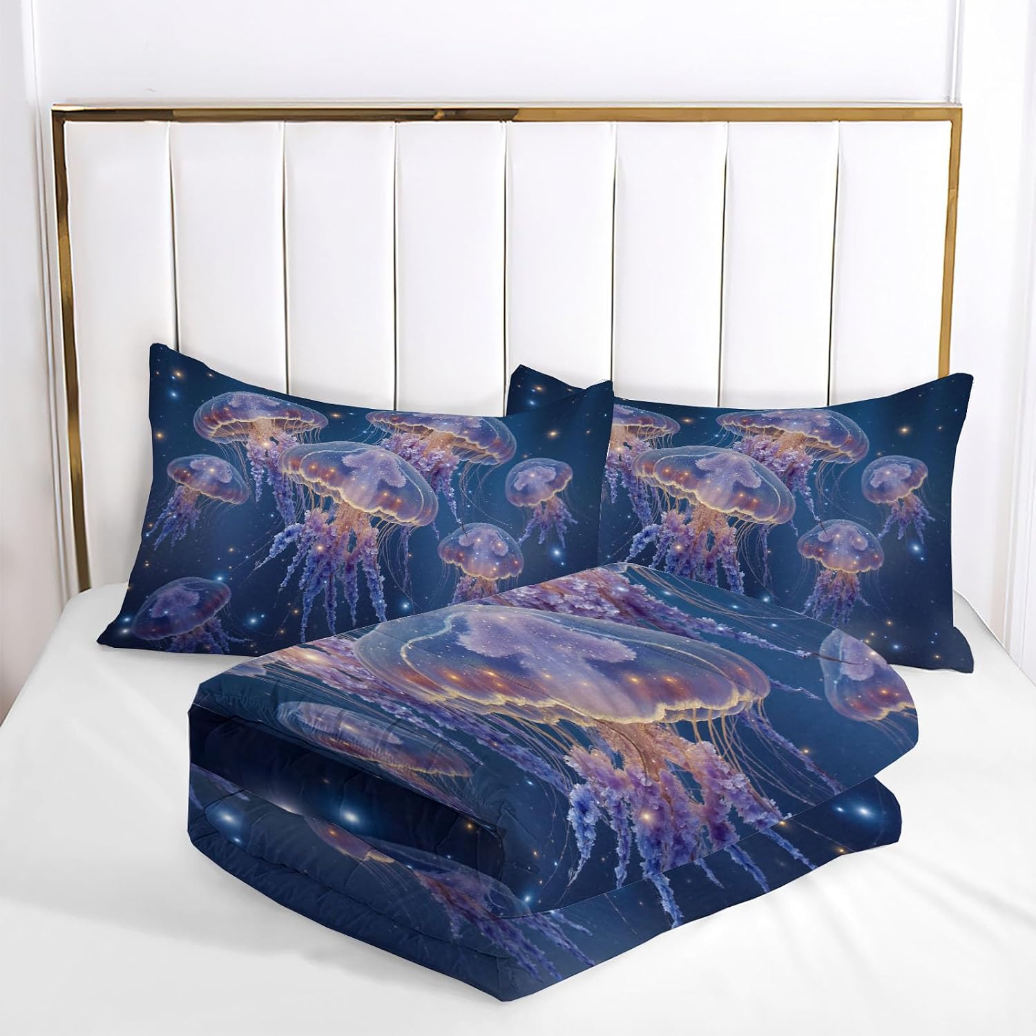 90" x 90" Coverless Duvet 7.5 Tog, Starlight Watercolor Animals Print Kids Reversible Washable Coverless Duvets, Blue Super Soft Comfy Kids Duvets, 3 Duvet with 2 Pillowcase