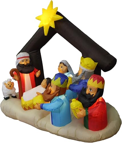 Miniatura 4 de Pesebre inflable de Navidad de 6 pies de largo con decoración de tres reyes