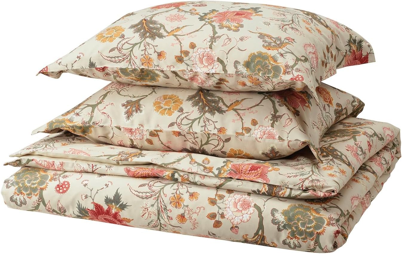 Ikea NÄSSELKLOCKA Duvet Cover and 2 Pillowcases, Light Grey-Beige/Multicolour, 240x220/50x80 cm (94x87/20x31)-image-15