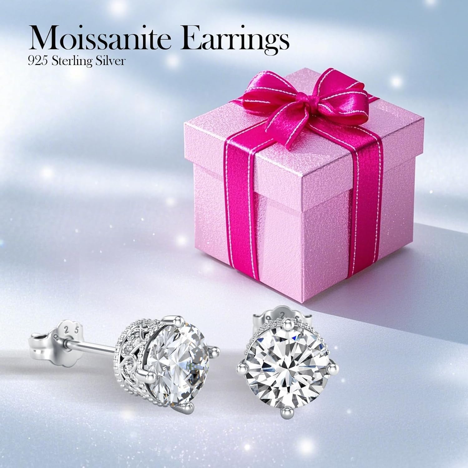 Moissanite Stud Earrings for Women 925 Sterling Silver Moissanite Earrings Round Cut Solitaire Earrings Jewelry Birthday Anniversary Engagement Gifts - Image 5