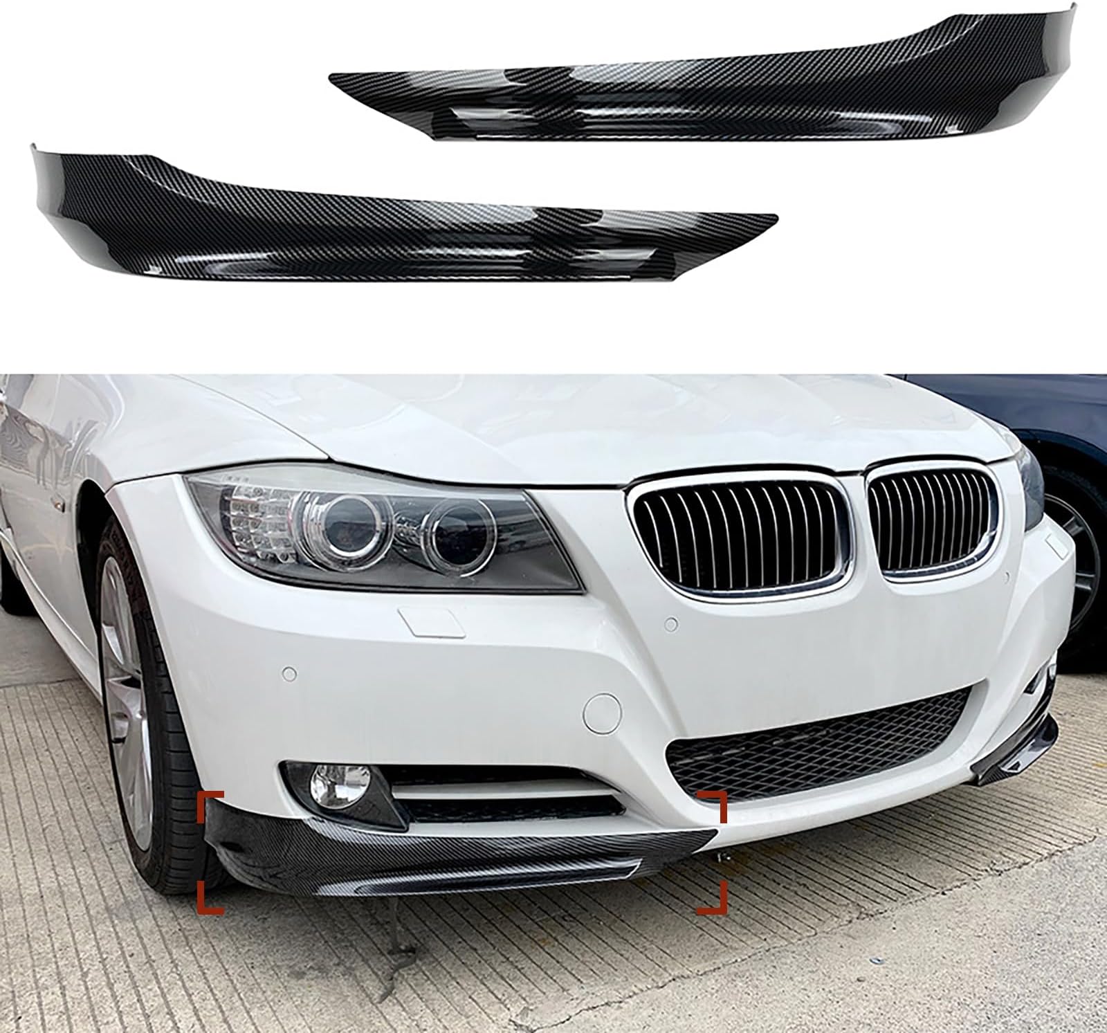 Compatible with BMW 3 Series E90 E91 LCI 320i 330i 2009-2012, 2PCS Car Front Bumper Side Skirt Wrap Angle Splitter Anti-crash Diffuser Canard Protector Spoiler,B Carbon fiber look
