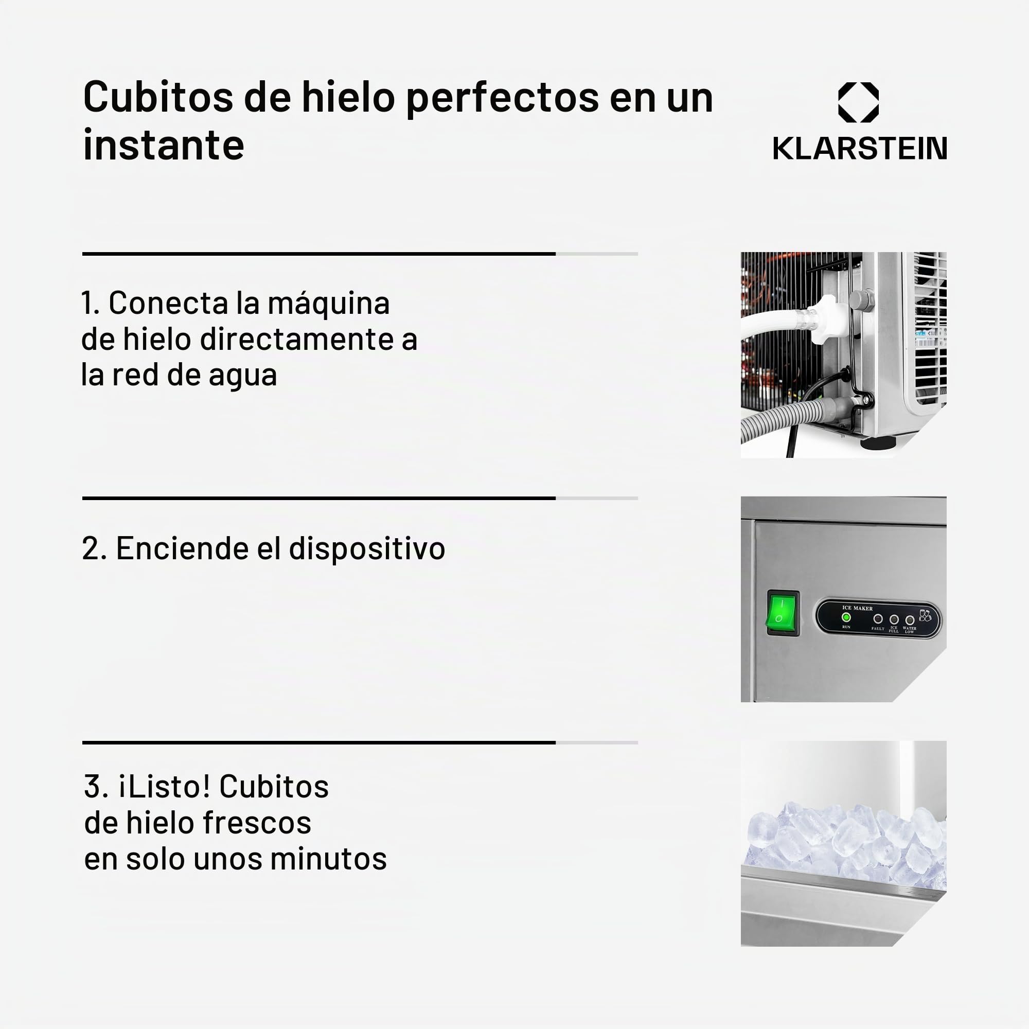 Klarstein ICE3-Powericer-XXL - Máquina de hielo industrial (160 W, 25 Kg/día, 6 kg, sistema eficaz, revestimiento insípido, muy silencioso, compresor de alto rendimiento, plata