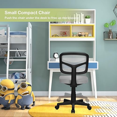 Miniatura 17 de Giantex Silla de escritorio para niños, silla de computadora de malla con respaldo bajo, silla de oficina ergonómica sin brazos con altura Negro