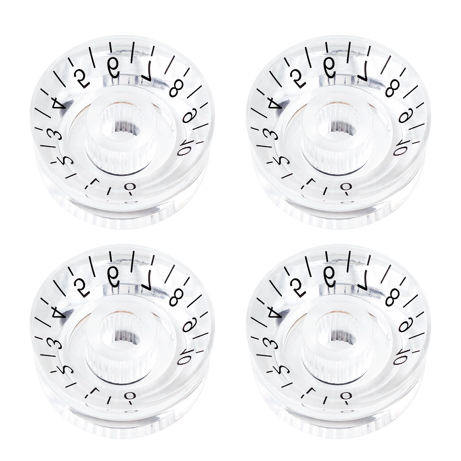 Banworks '60s Guitar Control Knobs 24-Spline Imperial Knobs 2 Tone and 2 Volume 6mm (15/64") Knobs Speed Knobs Top Hat for Gibson Les Paul SG Electric Guitars Pack of 4 JT/XN-08 Transparent - Image 4