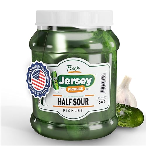 Jersey Pickles - Half Sour (Half Gallon) - Fresh, Keto-Friendly, and Perfect for Snacks, Sandwiches, or Salads – The perfect Pickle Jars Cornichon for Families or Gatherings - 1/2 Gallon