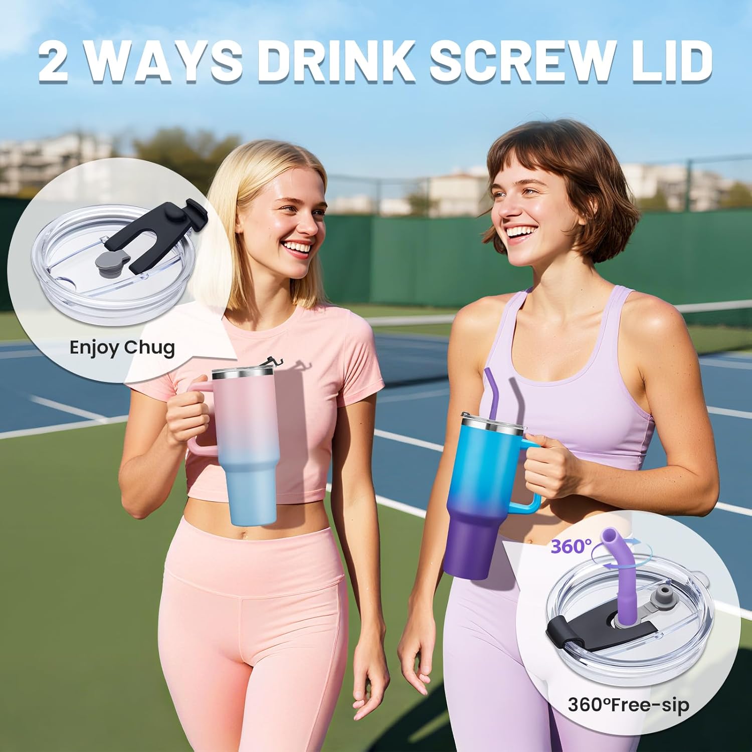 40 oz Tumbler with Handle, Straw and Spout 2-in-1 Lid, Spill Proof Travel Coffee Drink Mug, Stainless Steel Insulated thermal Cup Keep Cold-34H, Water Bottle with Straw Tips& Silicone Boot - Image 4