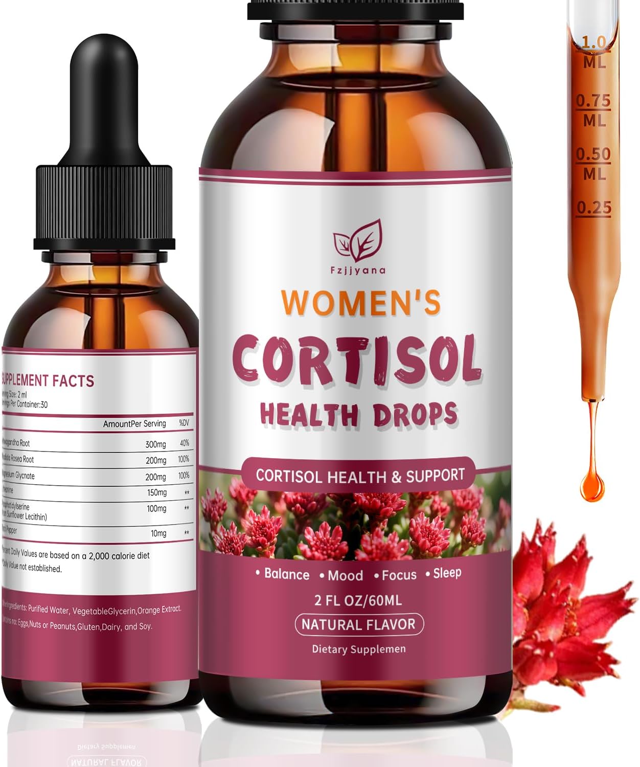 Cortisol Manager Liquid Drops, Cortisol Supplements for Women, with magnesium ashwagandha, rhodiola rosea,l-theanine,Phosphatidylserine-Promote Relaxation and Support Mood- 30 Day Vegan Supply