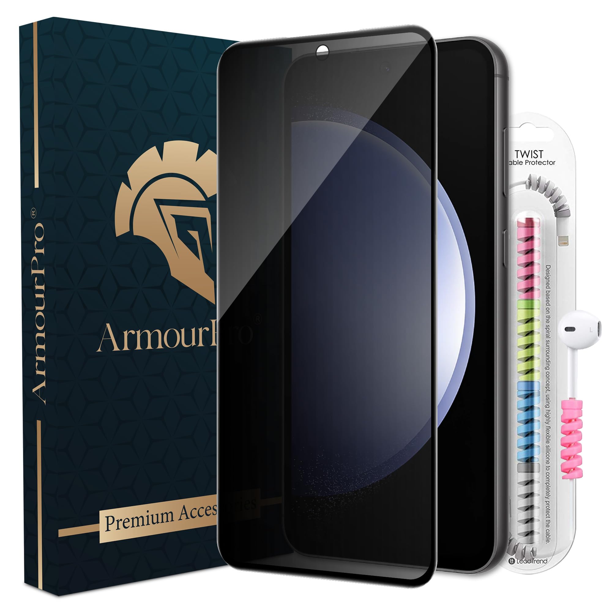 ArmourPro Privacy Tempered Glass Screen Protector for Samsung Galaxy S23 FE (6.4 Inch) Edge-to-Edge Protector Coverage with Easy Installation kit & Cable Protector | Anti-Spy Privacy Protection-image-4