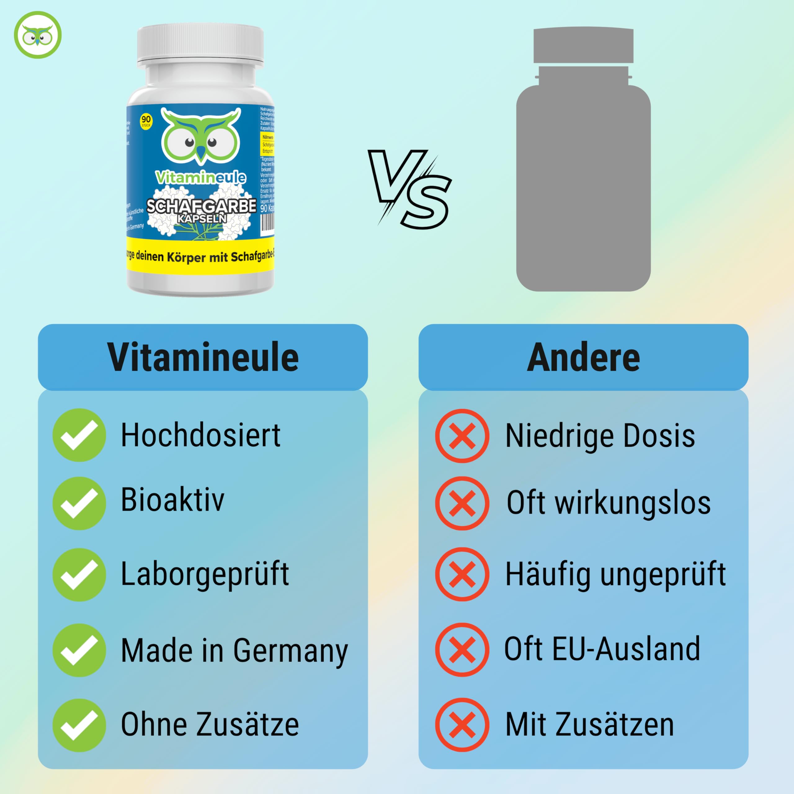 Schafgarbe Kapseln - hochdosiert 3000 mg (300 mg 10:1 Extrakt) - vegan & bioaktiv - Produktion in Deutschland - laborgeprüft & ohne Zusatzstoffe - Achillea millefolium - Vitamineule®