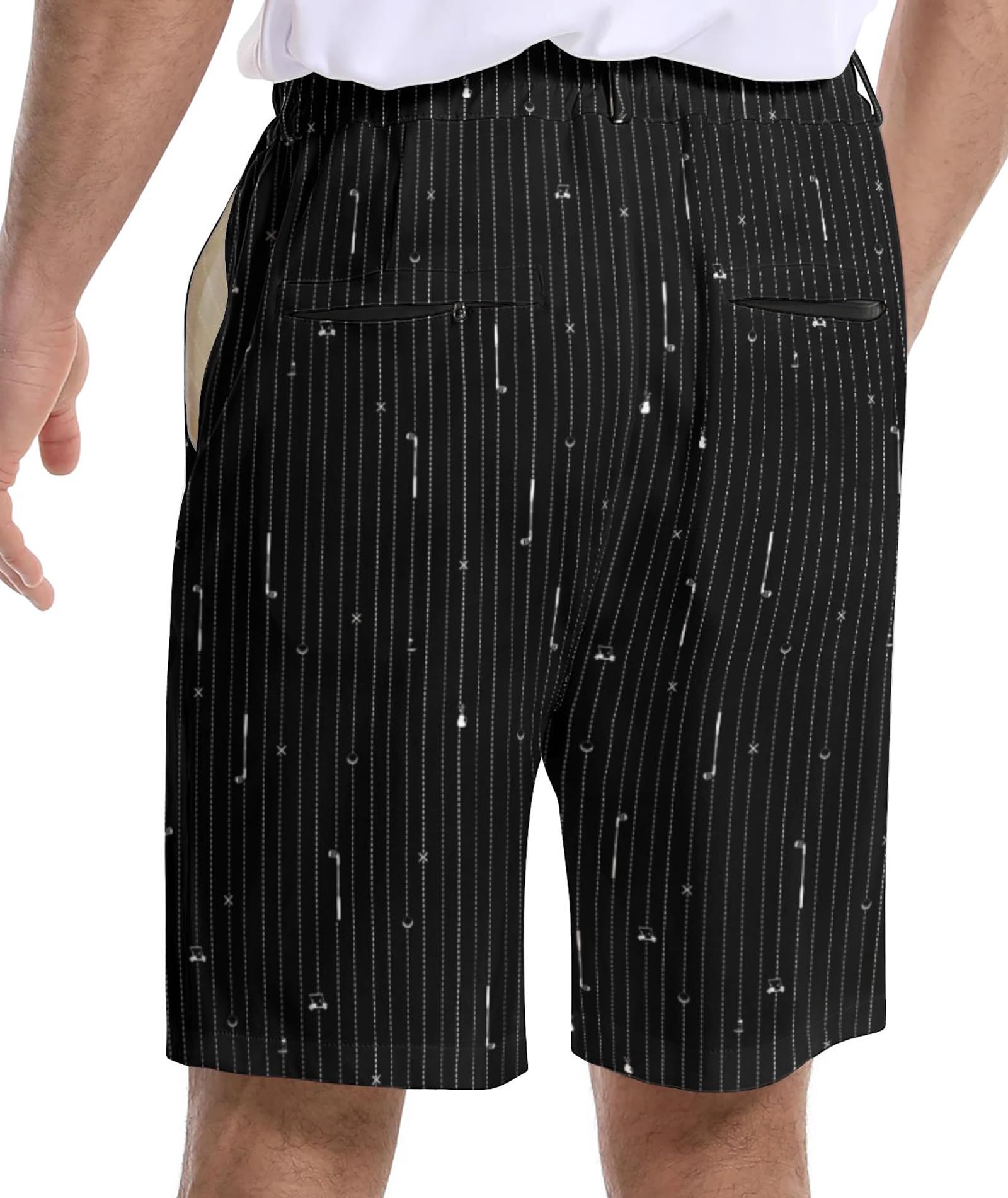 Anhlfyu Mens Golf Shorts Print Casual Hiking Elastic Waist Dress Shorts with Zipper Pockets Black Golf Line XL