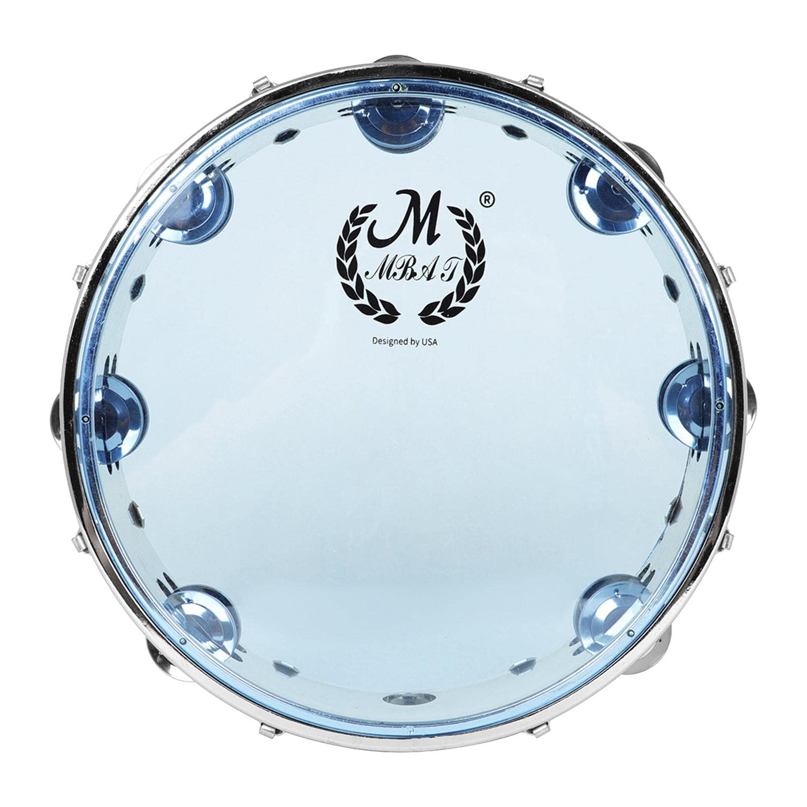Pandereta de Percusión Transparente con Aro Grueso Instrumento Musical de Mano Tambor con Campanillas Dobles Y Ajuste Fácil Fabricada en Resistent, 10 Pulgadas Azul