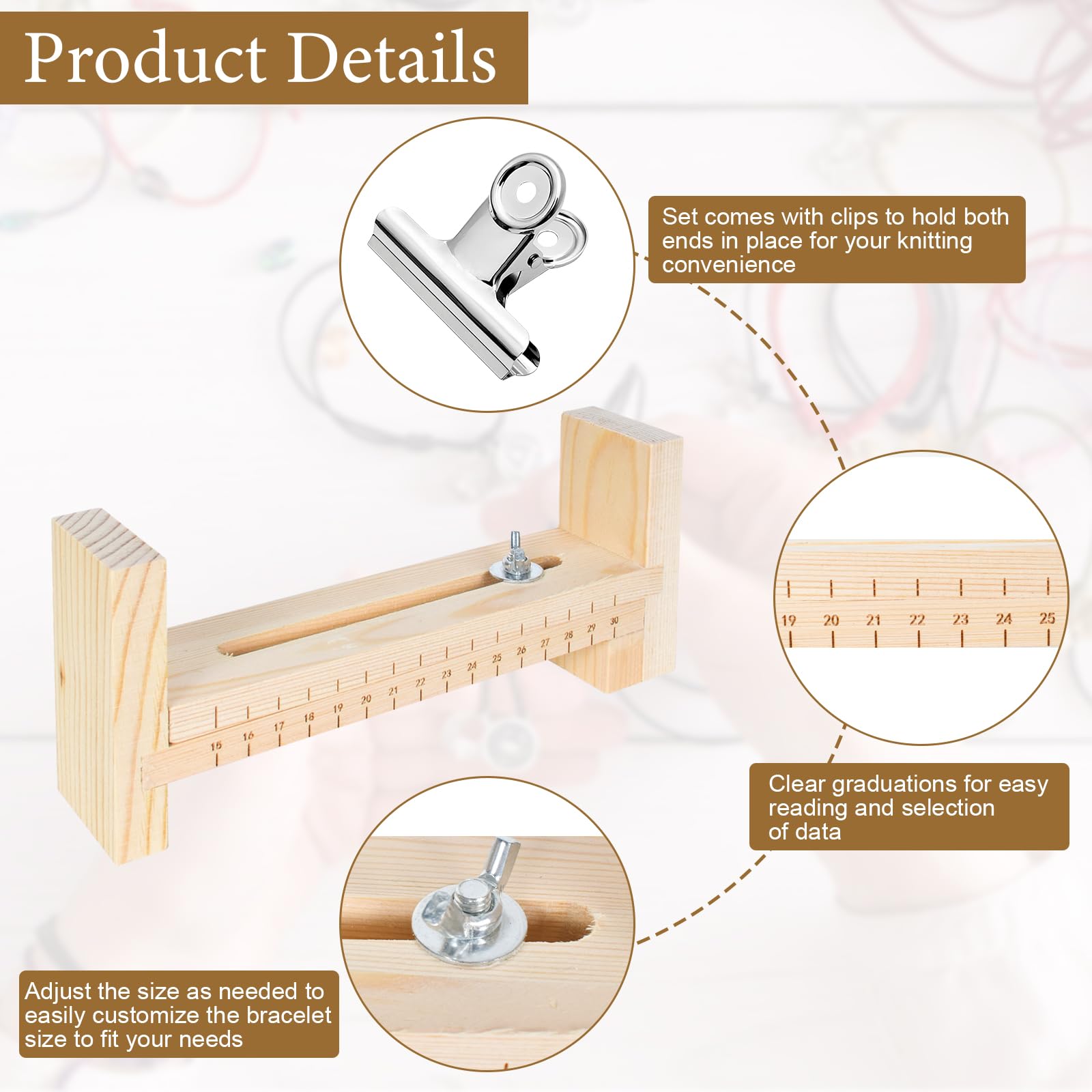 Paracord Bracelet Weaving Frame - Adjustable Length Jig Kit for Paracord Making and Braiding, Wood colour - Image 3