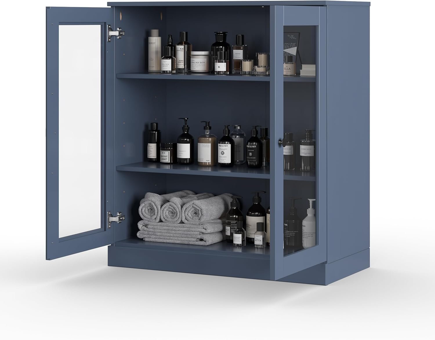 Palace Imports 100% Solid Wood 32"" Bathroom Storage Cabinet with Clear Glass Doors and Adjustable Shelves