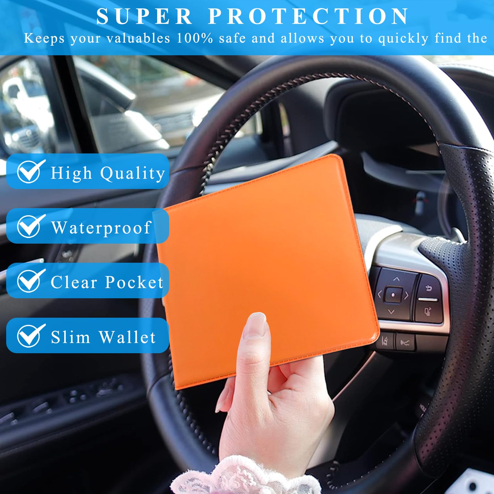 Porte-documents Voiture - 6 Pochettes Transparentes - Cuir PU - 24 X 12,8 Cm - Pour Papiers D'assurance Et Carte Grise - 5