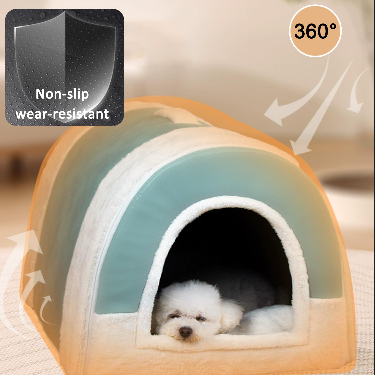 Großes Hundehaus, 2-in-1-Bett mit Dach, faltbar, beruhigendes Hundebett, Sofa, beruhigende Hundehöhle, Haustierzelt, Bett, abnehmbar, waschbar, Anti-Angst, 79 x 60 x 59 cm, 2XL, A)
