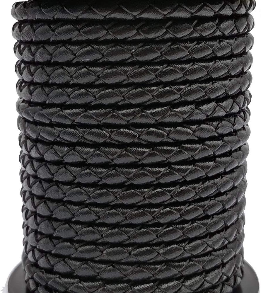 5 Yards Regenerated Leather Braided Cords 3mm Round for Jewelry Making or Bolo Tie Black