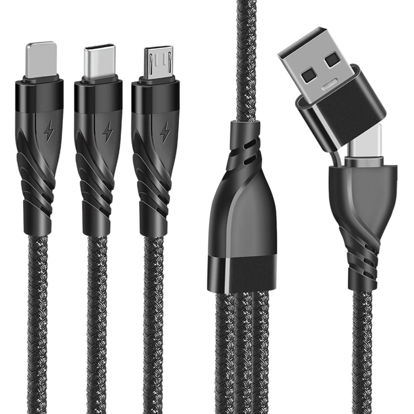 Multi USB A/C Cavo di Ricarica, [1.2m] 5 in 1 Multiplo Cavetto con Cavo USB C/Micro USB/iP interfaccia Cavo di Ricarica per Phone Samsung/Huawei/Xiaomi/Google Pixel/LG/Tablets