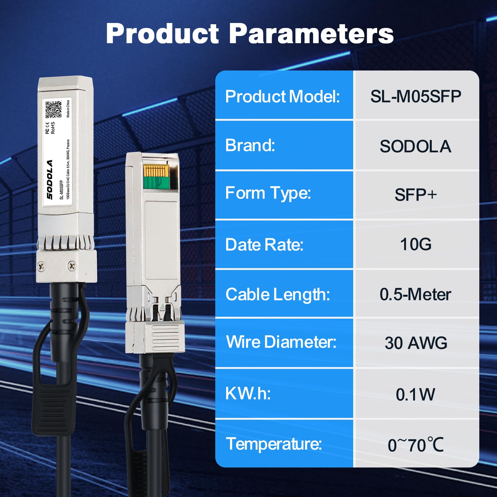 Sodola Cavo Twinax SFP+ DAC 0,5 m (1,6 piedi), 10 G SFP+ to SFP+ Direct Attach Copper(DAC) per Cisco SFP-H10GB-CU0.25M, Ubiquiti UniFi, TP-Link, Netgear, D-Link, Zyxel, Microtik and More