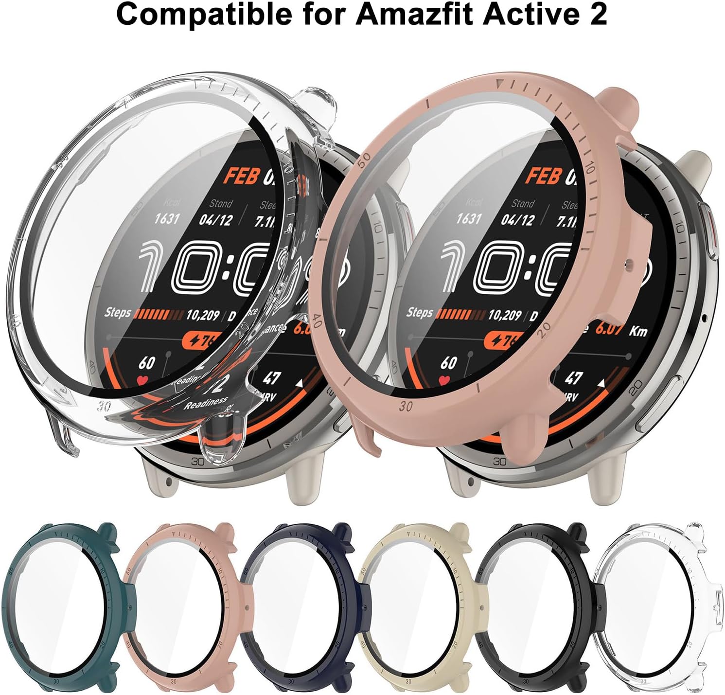 8 Pack Case for Amazfit Active 2 Screen Protector, Hard PC Bumper Overall Protective Tempered Glass Cover Accessories for Amazfit Active 2 SmartWatch Clear