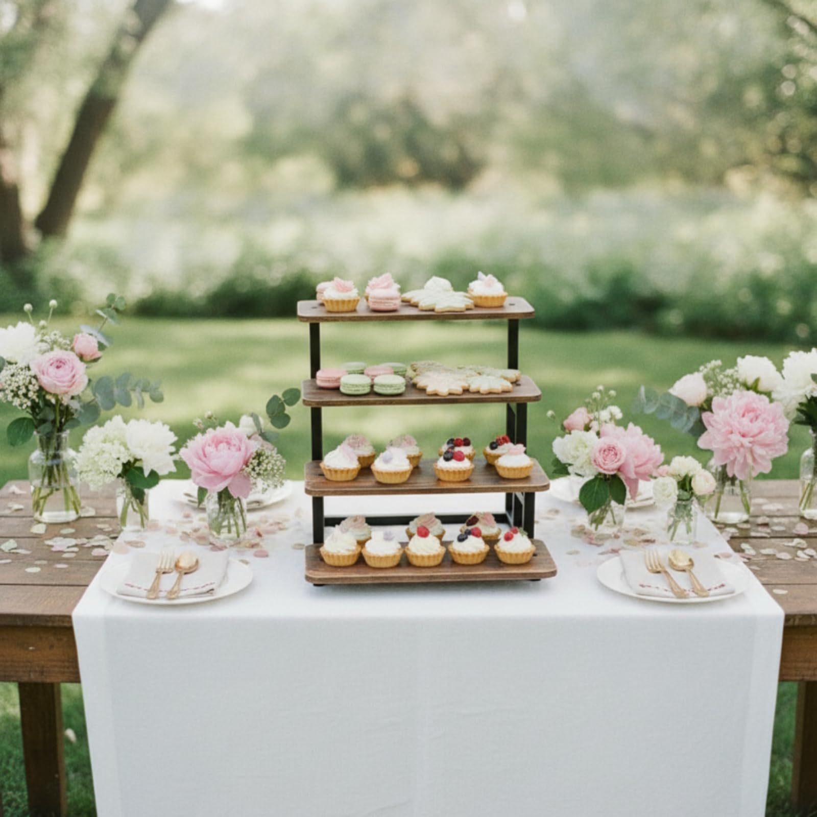 Porta Dolci da Tavolo Rustico Espositore a 4 Livelli Elegante Alzatina per Pasticceria