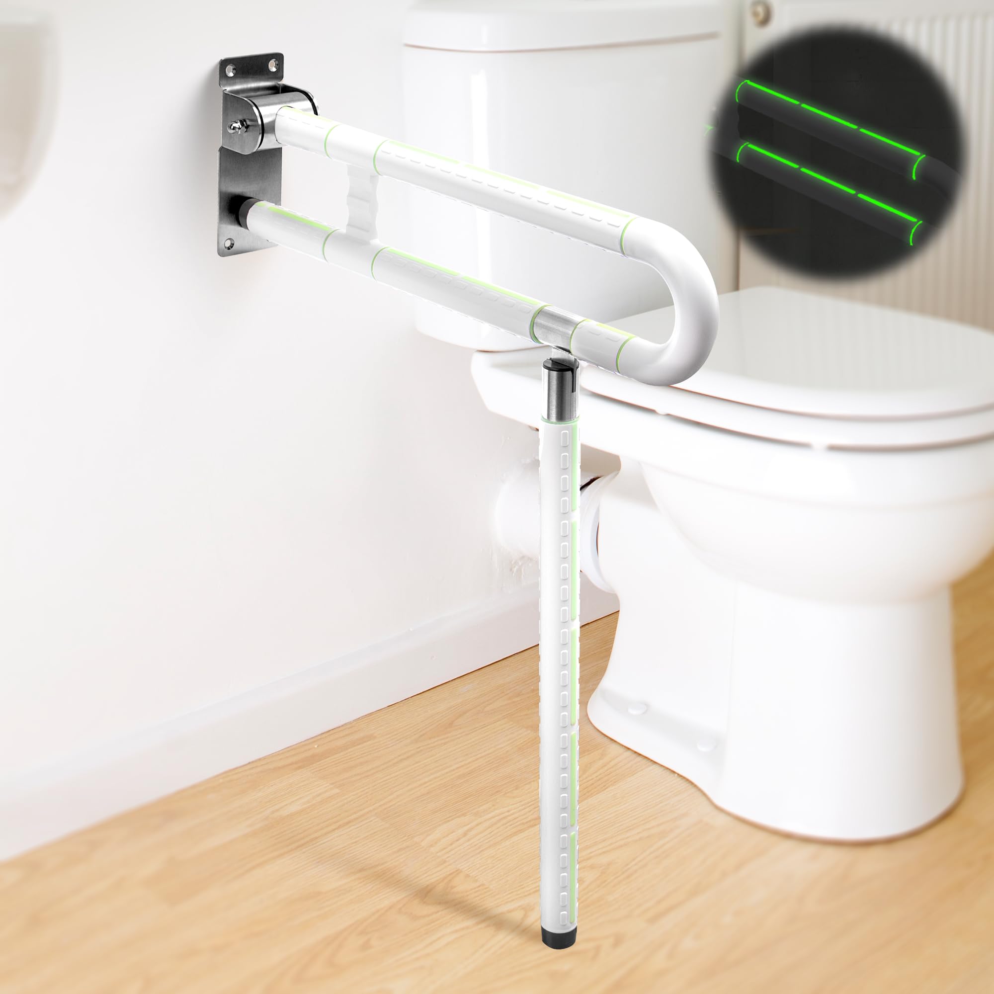 Barra Baño Minusválido,Agarrador Ducha Personas Mayores,barra antideslizante para el inodoro,Abatible Asa de Seguridad para Baño,Acero Inoxidable,Soporta Hasta 300 kg