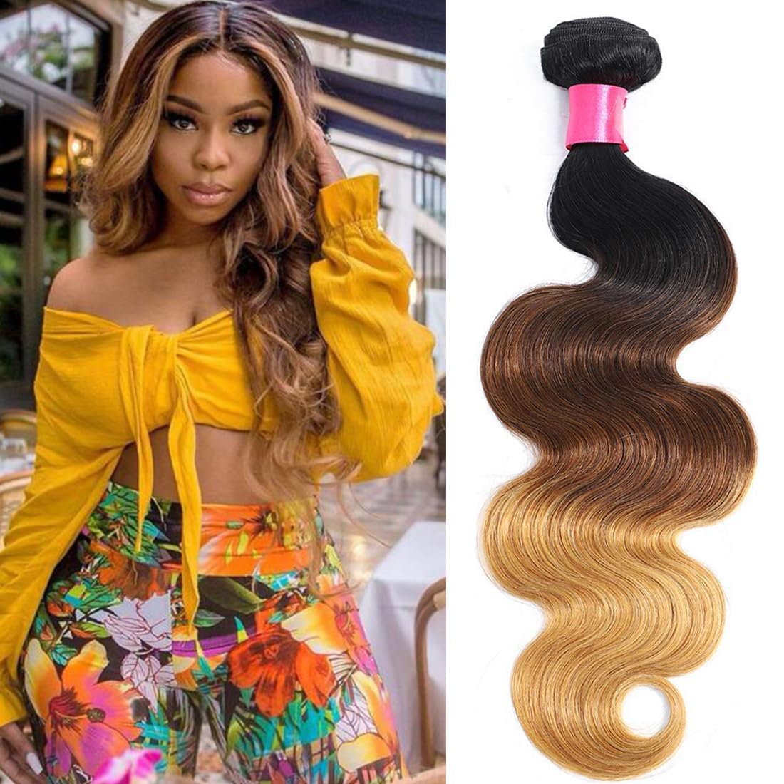 1B/4/27 Human Hair Bundles Ombre Brazilian Body Wave One Bundle 1B/4/27 Ombre Virgin Human Hair Bundle 24inch Extension 3 Tone Body Wave Weave