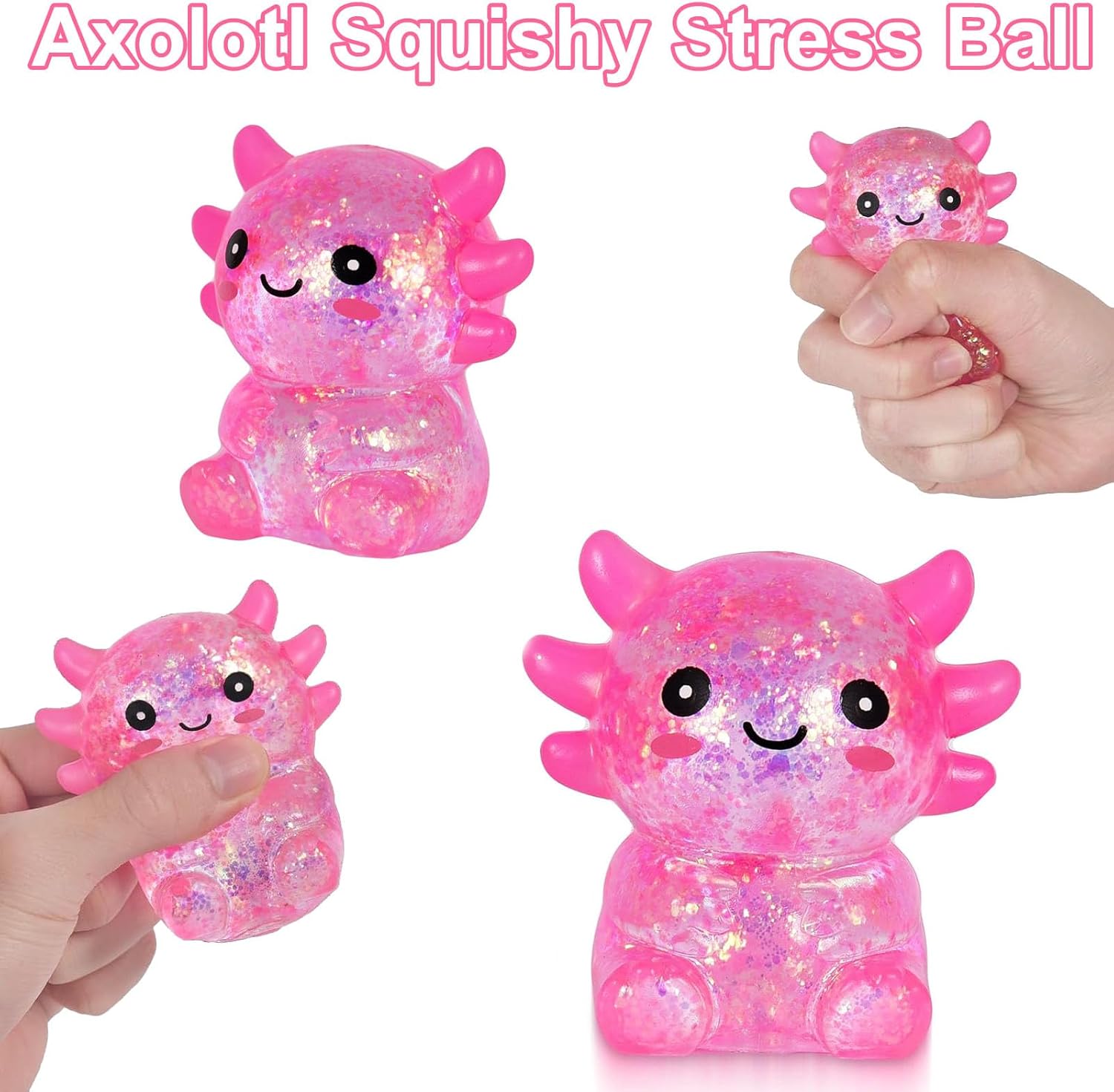 Axolotl Squishy Stress Ball, Slow Rising Stress Ball, Cute Axolotl Fidget Toy for Stress Relief, Anxiety Calming Sensory Toy for Adults, Axolotl Gifts Party Favors (2, Pink)