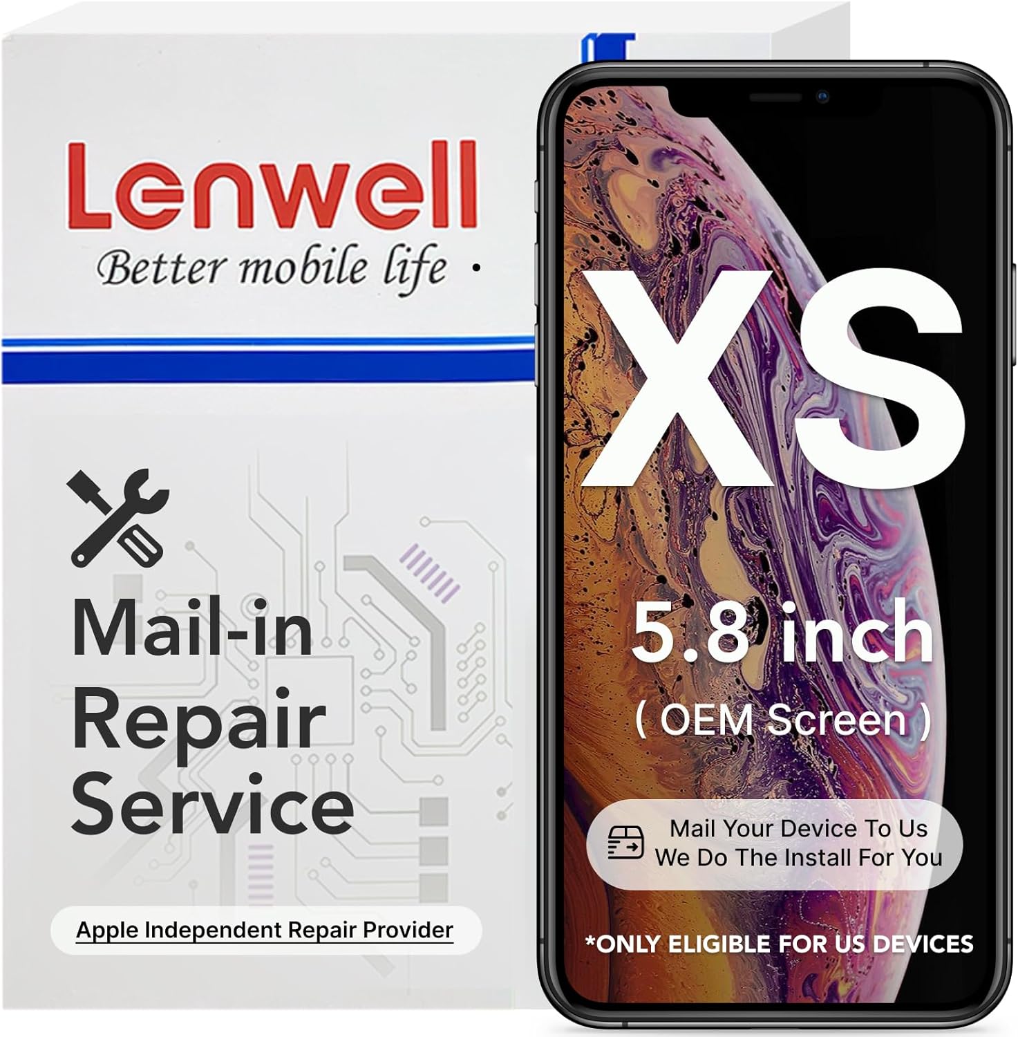 Mail-in Repair Service Original with OEM Pull Screen Replacement for iPhone Xs, 5.8 inch Display Digitizer LCD Screen Touch Assembly A1920 A2097 A2098 A2099 A2100 (Install Service)
