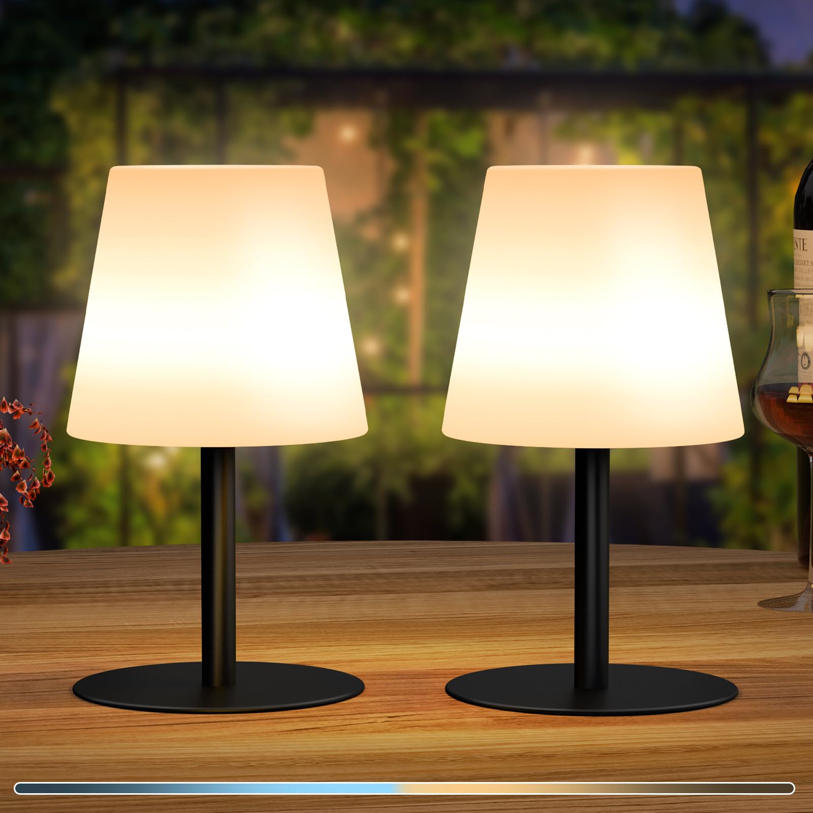 Postlucky 2 Piezas Lampara de Mesa Inalambrica Lámpara de Mesa LED Recargable Luz Blanca Cálida Regulable Lámpara de Sin Cable Escritorio IP44 Impermeable para Interior y Exterior (Negro)