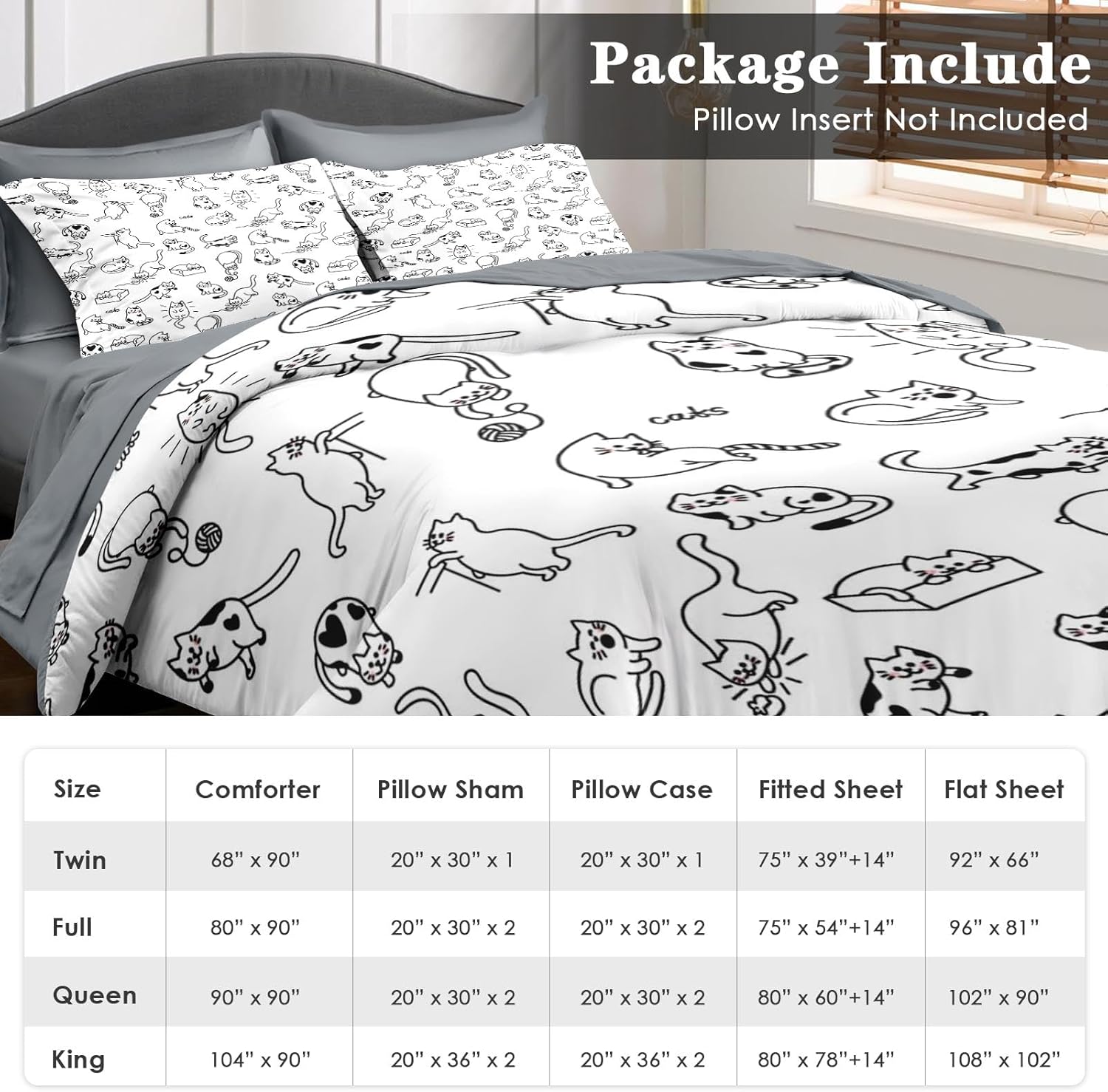 Comforter Set Full Size, Funny Pet Cat 7 Pcs Bedding for Kids and Adults, Cute Animal Kids Bed Sheet Sets with Fitted Sheet 2 Pillowcases & 2 Shams for Bedroom Bed Decor