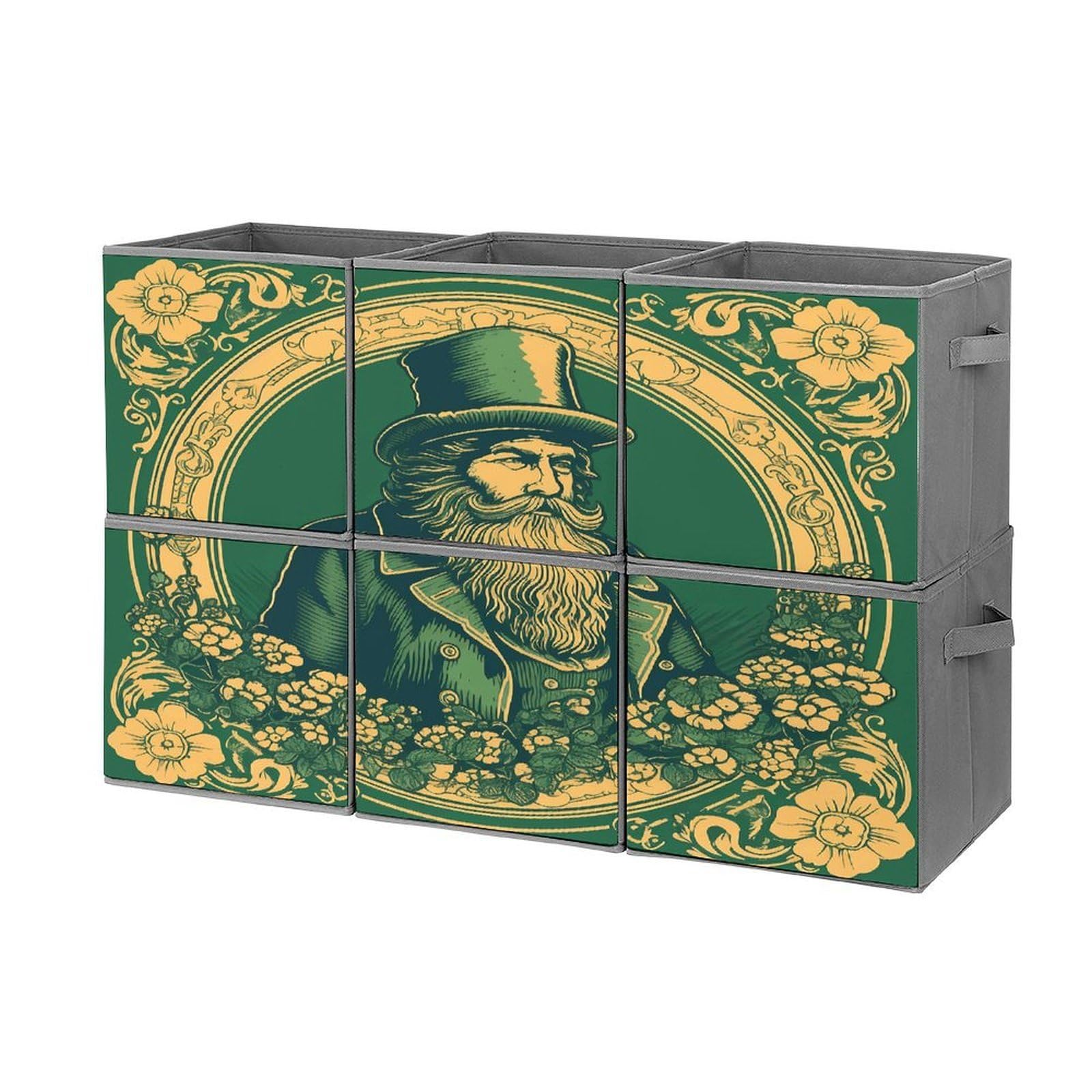Btcowzrv Style Hand Drawn Characters Storage Cubes, 6 Pack Oxford Fabric Foldable Collapsible Bins With Handles, Cubby Storage Baskets Boxes For Closet Shelves Office Organization