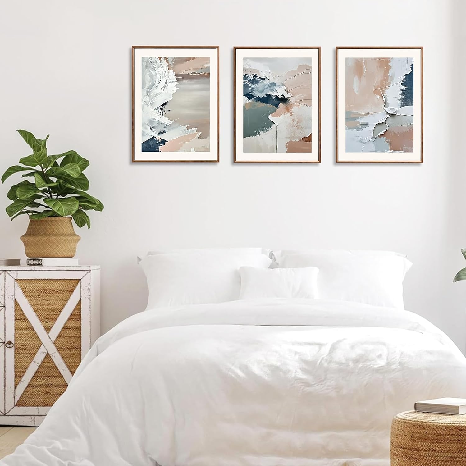 HPNIUB Weichgrünes Gerahmtes Leinwanddrucke Wandkunst Set, Abstrakte Botanische Boho-Wanddekoration, Minimalistisches Bilder Grün Leinwandkunstwerk Wohnzimmer, Schlafzimmer