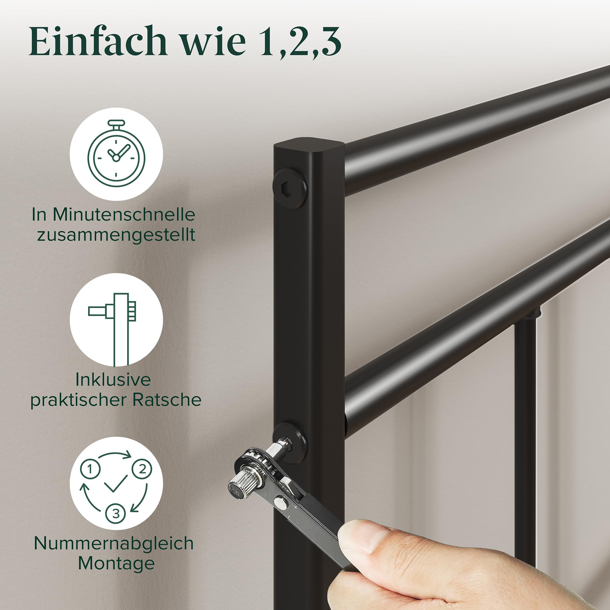 Zinus Elias Bettgestell 140x200 cm mit Vintage Kopfteil - Metallbett 140x200 mit Metall-Lattenrost - 30 cm Hohe Plattform mit Freiraum Darunter - Kein Boxspringbett Erforderlich - Schwarz
