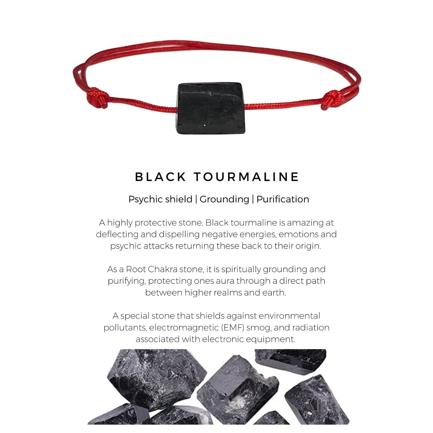 Natural Black cord Tourmaline Bracelet for Men or Women Adult Unisex - Protection Amulet Jewelry Energy Shield Red String Bracelet (Red)