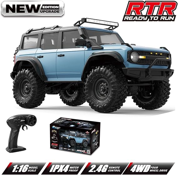 Remote Control Track 1/16 Scale Off-Road Play Car Adult Outdoor Competition Toy with LED Roof Headlamp 4 Wheel Drive Model Vehicle Toy for Adult Children