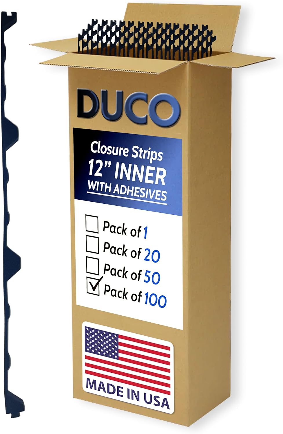 Duco R Panel Foam Closure Strips 3ft Long, 12" Rib Spacing - 100 Pack of USA-Made Black Outer Foam Closure Strips for Metal Roofing Panels - Blocks Gaps, Moisture, Noise, & Dust (with Adhesive)
