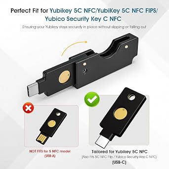 Aluminum Protective Carrying Case fits for Yubikey 5C NFC Flip Slide Design Keychain Holder for Quick Access & Everyday Protection,Black
