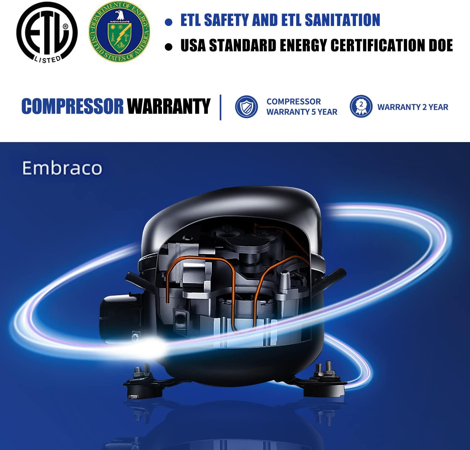 Kalifon Commercial Freezer compressor warranty details